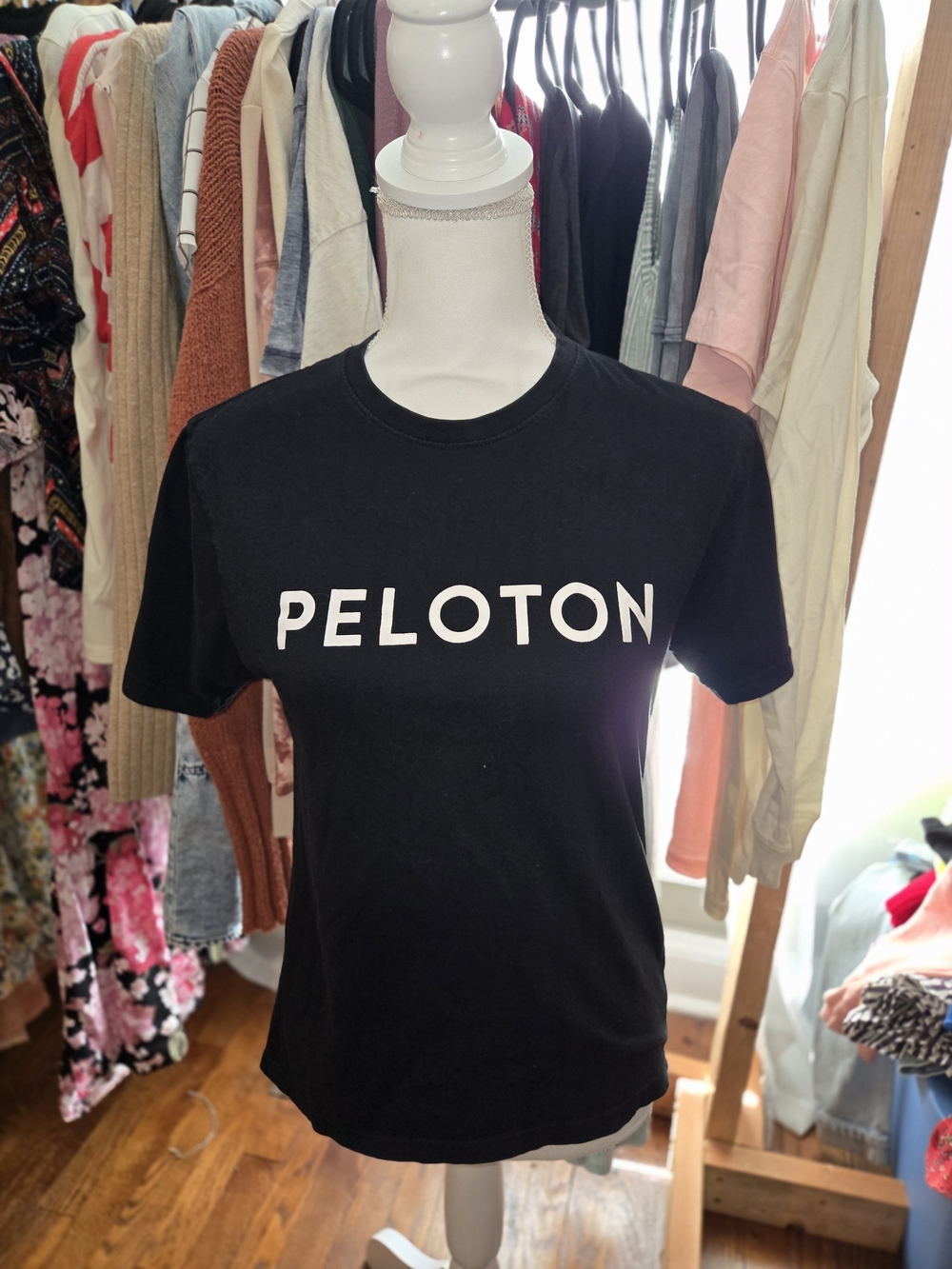 Peloton Black Tee with White Peloton Wordmark